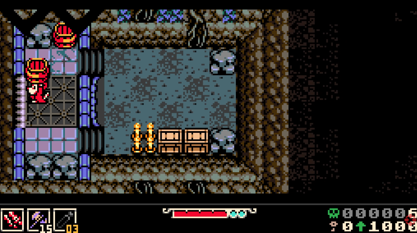Mina exploring a dark old-school dungeon in Mina the Hollower