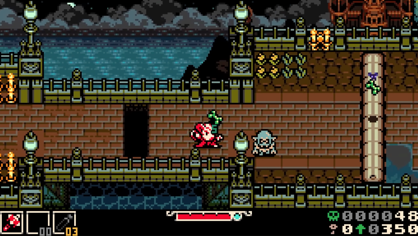 Mina the Hollower exploring a gothic pixel-art world