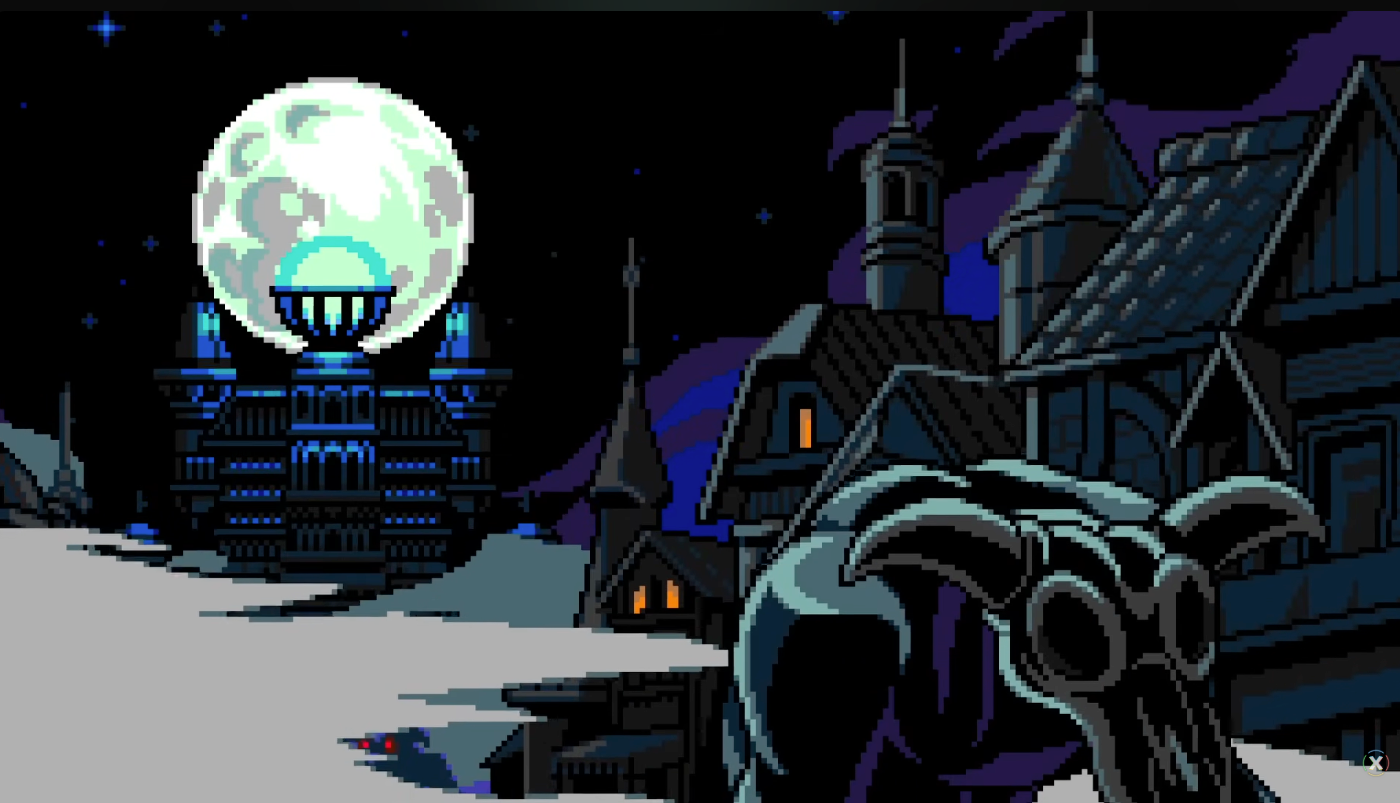 Mina the Hollower in a gothic pixel-art adventure scene